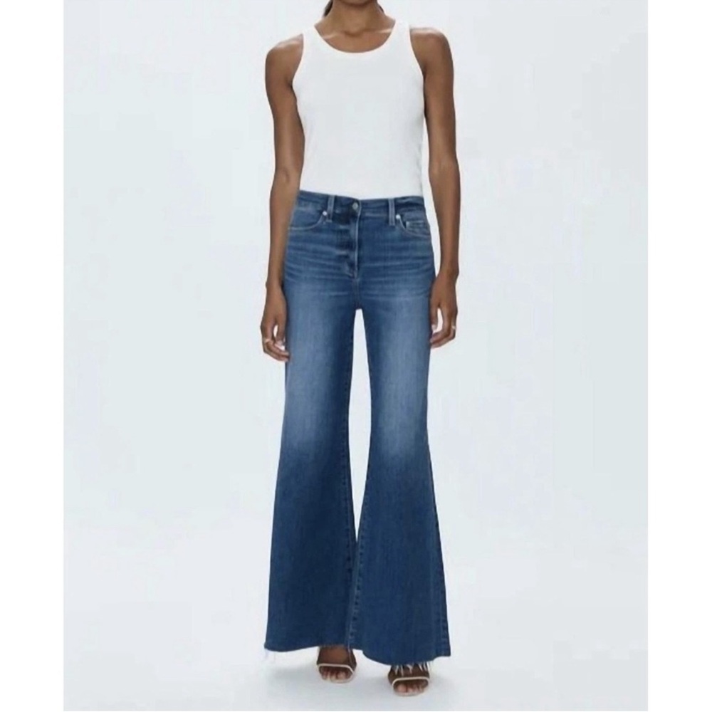Pistola Izzy Mid Rise Wide Leg Jeans Raw Hem Size 27 Study Wash - Picture 13 of 13